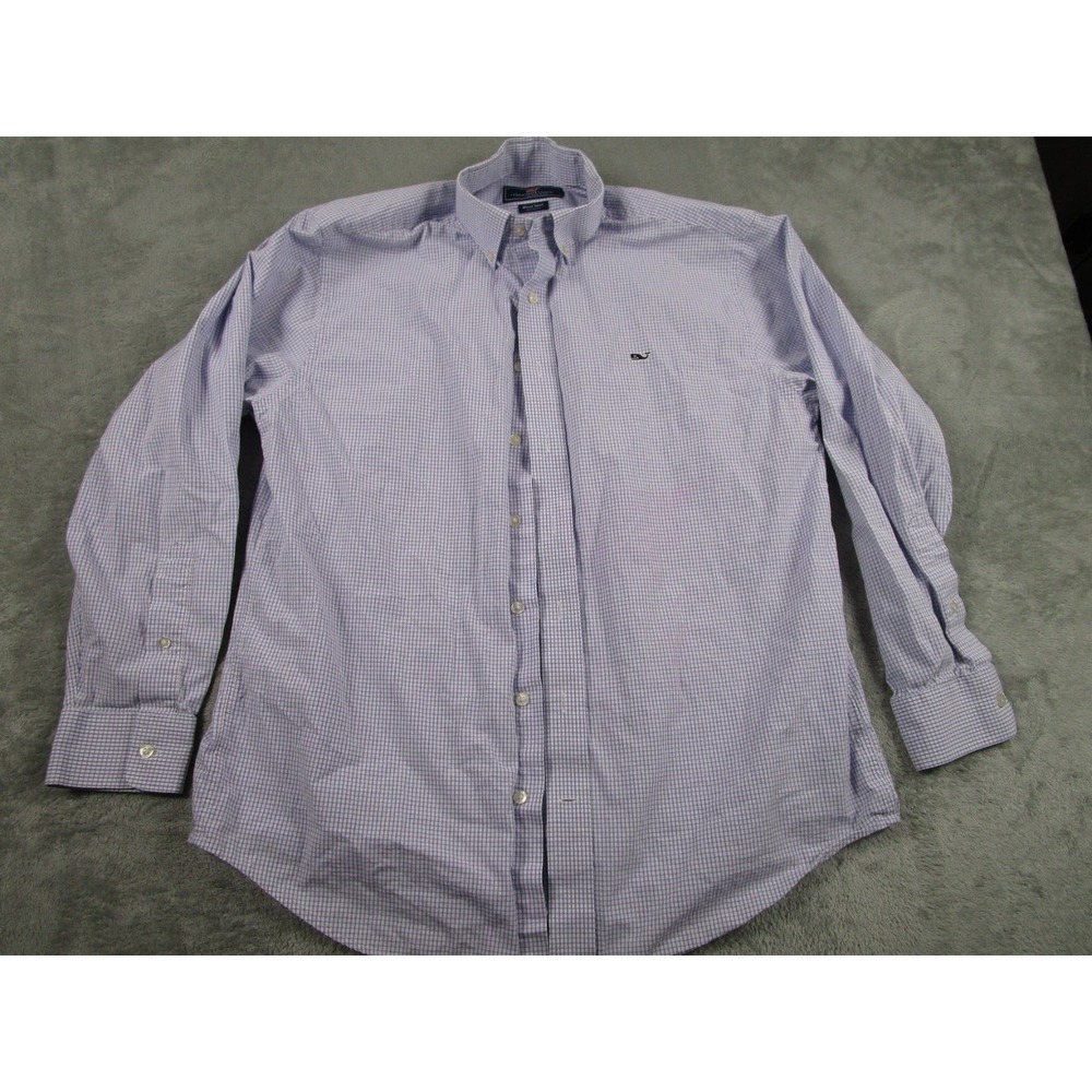 Vineyard Vines Shirt Mens Large‎ Purple Checked Whale Button Up Preppy